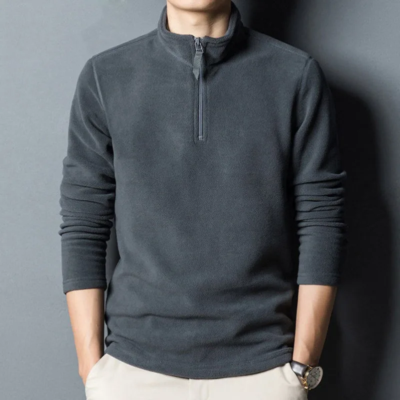 

2023 Autumn and Winter Men's Pullover Half High Collar Zipper Patchwork Loose Solid Underlay Fashion Casual Long Sleeve Tops