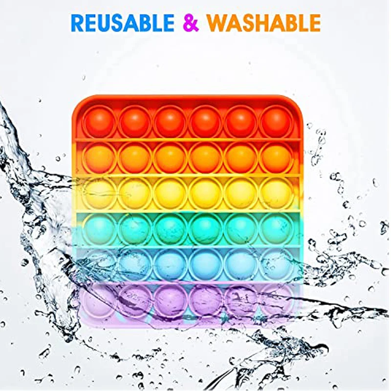Push Bubble Fidget Toy Rainbow Square Stress Relief Sensory Toy for Autism Stress Anxiety Kids and Adults Squeeze Toys