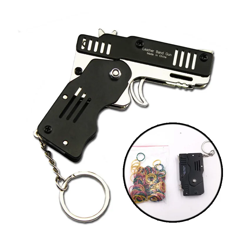 Tutto in metallo mini può essere piegato come un portachiavi elastico  pistola giocattolo regalo per bambini sei scoppi di gomma giocattolo  pistola pistola giocattolo - AliExpress