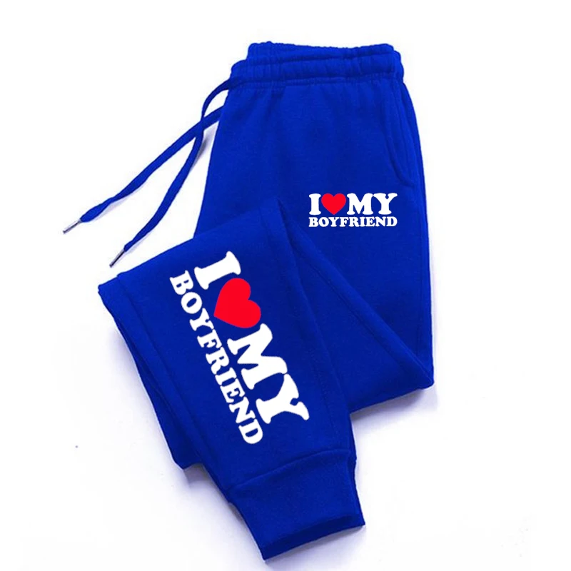 Autumn Woman Man Couple Sweatpants I Love My Boyfriend Print Tracksuit Loose Casual Warm Pants Pocket Drawstring Sportswear 5