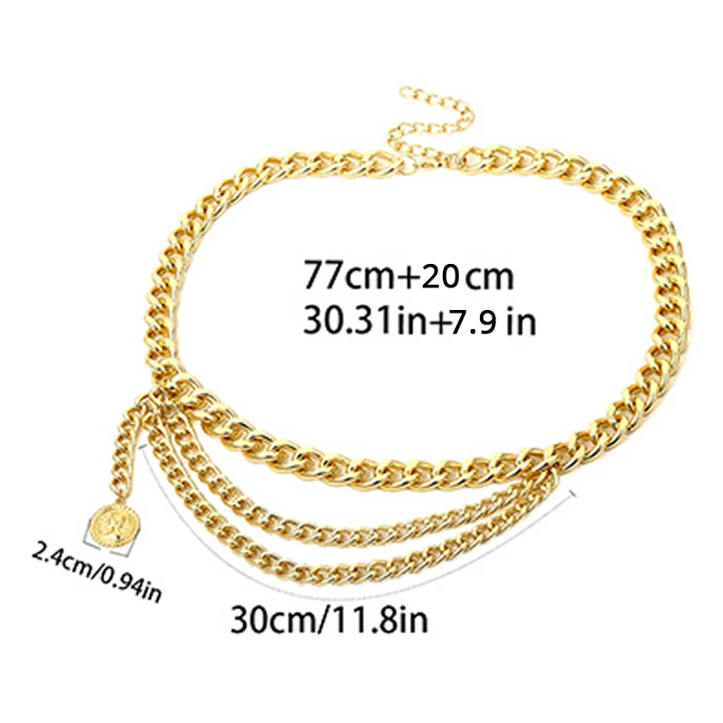  BAOKELAN Women Girls Punk Metal Braided Leather Waist Chain  Belts for Jeans Dress 105CM Gold