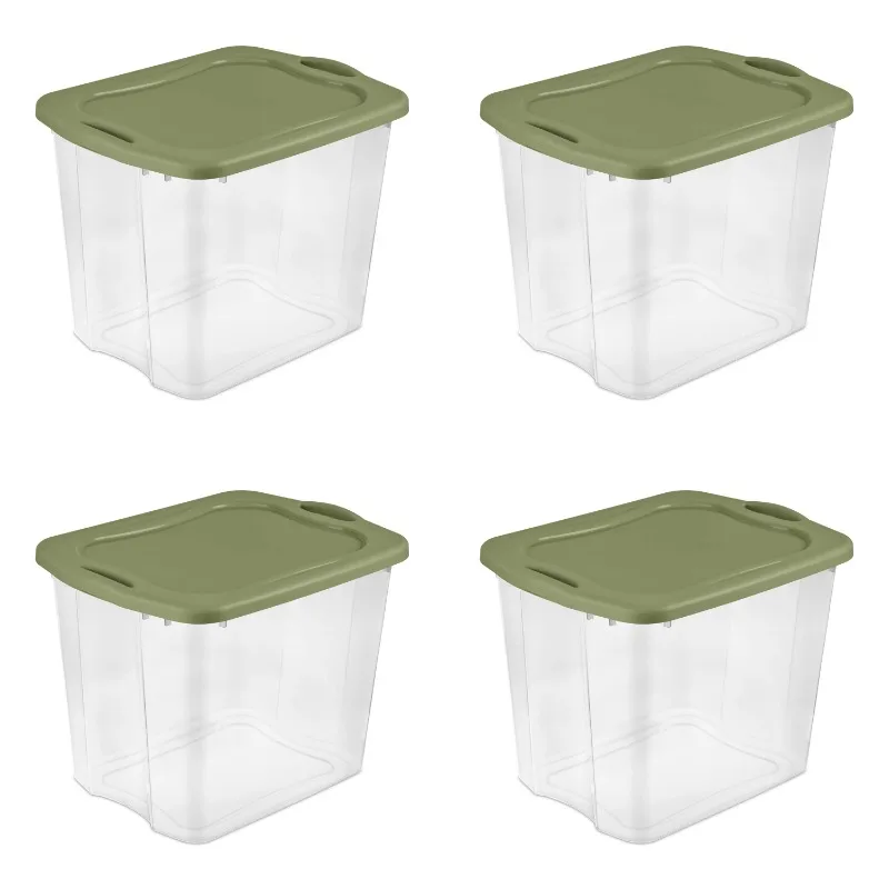 

Sterilite 95 Qt. EZ Carry Plastic, Clear/Sage Legume Set of 4 24.62 x 18.75 x 19.12 Inches