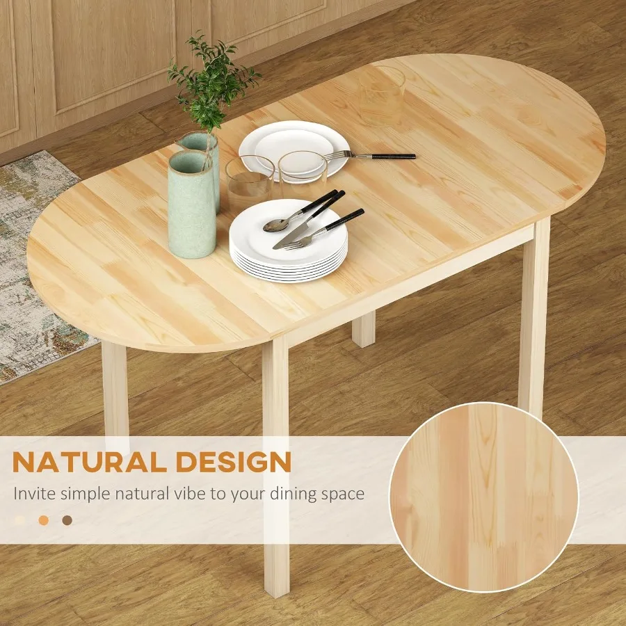 55 Solid Wood Kitchen Table for 46 People Oval Drop Leaf Tables for Small Spaces Folding Dining Table Natural