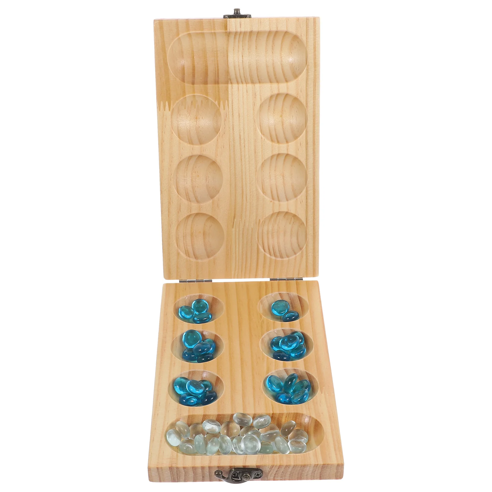 Foldable Wooden Mancala Gemstone Chess Toy Educational Pine Wood Beads Board Game Stones Training Chess Games Entertainment
