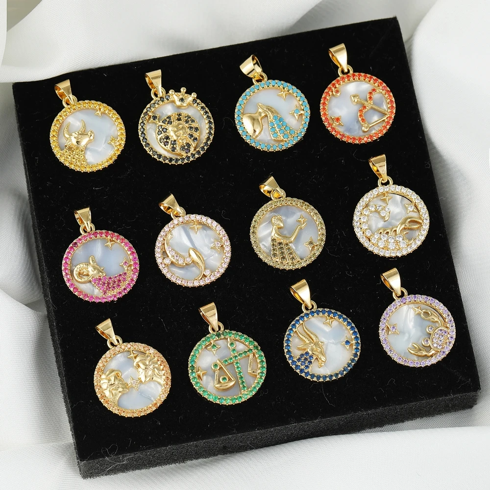Juya 수제 진짜 금 도금 진주 쉘, DIY 럭셔리 탄생석 펜던트, 선물 쥬얼리 만들기, 18K 12 조디악 참