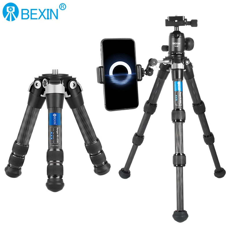 

Carbon Fiber Mini Tripod Compact Lightweight Portable Tabletop Tripods with Handle Ball Head Max Load 10kg for DSLR Camera Phone