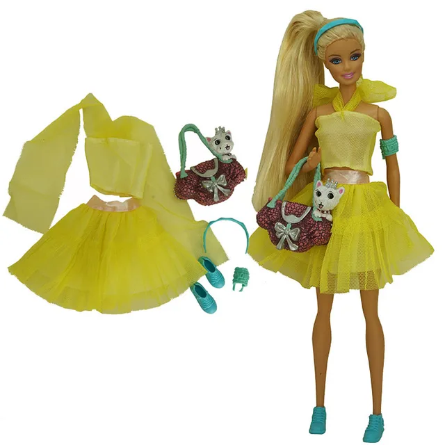 Fashion Outfits For Barbie Doll Clothes Set For Barbie Shirt Pants Shoes Glasses Crown Purse Hat Toys 1/6 Dolls Accessories No.27 set