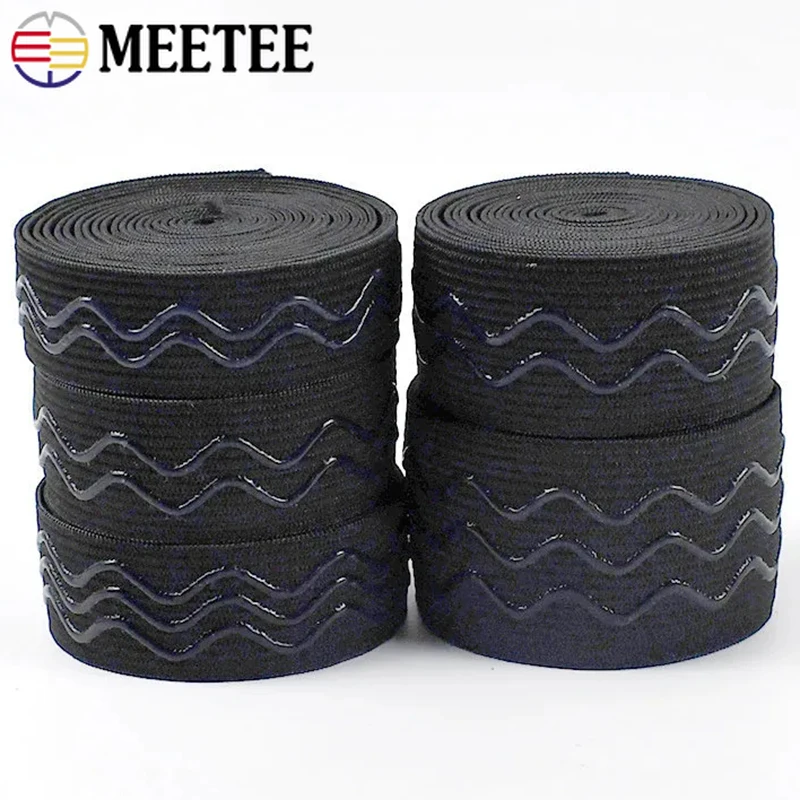 

5/10/20M Wave Silicone Non-slip Elastic Band 20/25/30/40mm Black Elastique Ribbon Sport Clothes Belt Rubber Bands Material