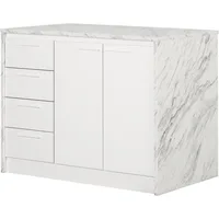 South Shore Myro Kitchen Island, Faux White Marble and White 1