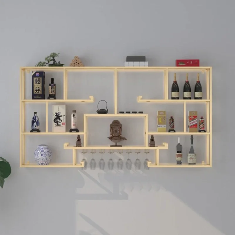 Living Room Whisky Wine Rack Shelf Wall Mounted Bar Metal Drink Wine Cabinets Commercial Unique Botellero Vino Home Decoration