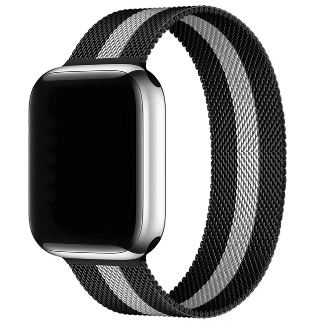 Magnetic Band Compatible with Apple Watch 45mm 44mm 42mm Adjustable Milanese Clasp Loop Strap for iWatch Series 7/6/5/4/3/2/1 SE Black and White