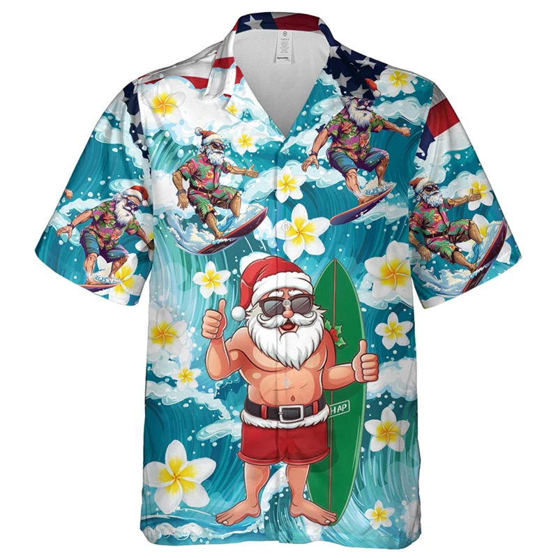 Hawaiian Shirt Children Summer Girl Clothes Tops Turndown Collar Kawaii Christmas Print Kid Clothes Boy Short Sleeve Shirts