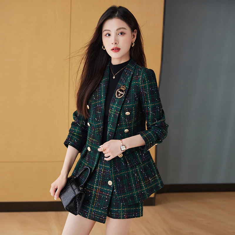 Tweed Blazer and Shorts for Ladies, Small Fragrance Plaid