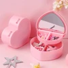 1pcs Heart-Shaped Jewelry Box Pink Girl Diy Gift Storage Box Desktop Double-Deck Mirror Make Up Organizer Box Heart-Shaped Jewel 1