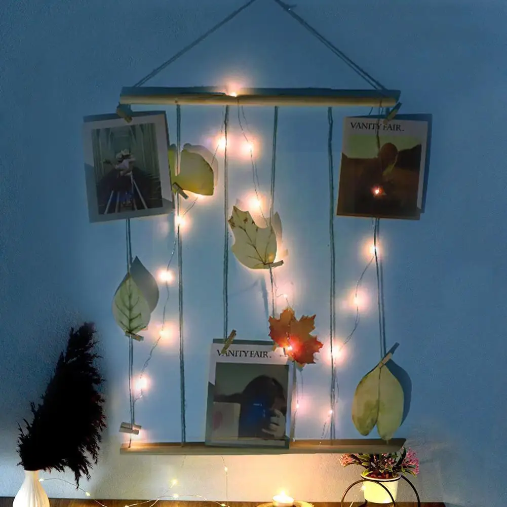 Handmade Wood Drawstring Illuminated Photo Hanger Clips Display Clip