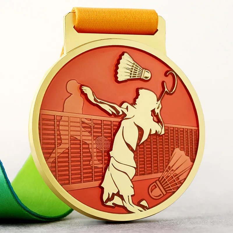 Customized Metal Commemorative Gold Medal, Badminton, Hanging Neck Medal Honor, Sports Competition, Enterprise Team Decor, 10Pcs