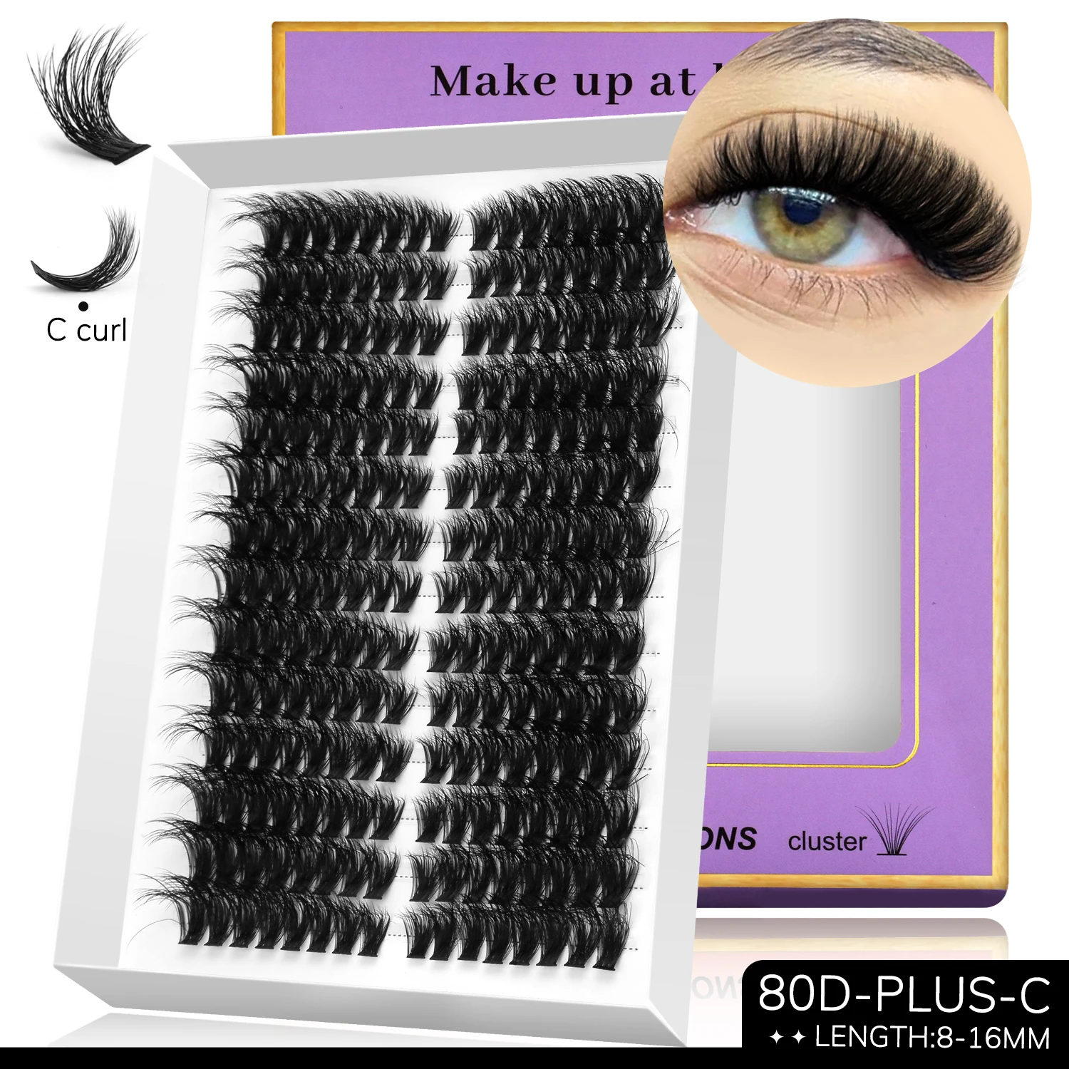 GROINNEYA Wimperncluster, Katzenaugen-Wimpernverlängerung, flauschiges Volumen, DIY-Cluster-Wimpern, dicke Einzelwimpern, Make-up zu Hause – Detail 9