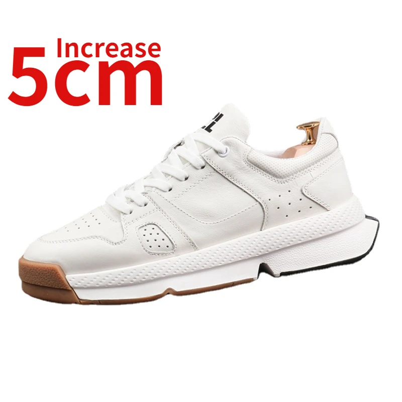 

Men's Trendy Board Shoes Cowhide Breathable Sports Casual Shoes Thick Soled Elevated Shoes Genuine Leather Daily White Shoes Men