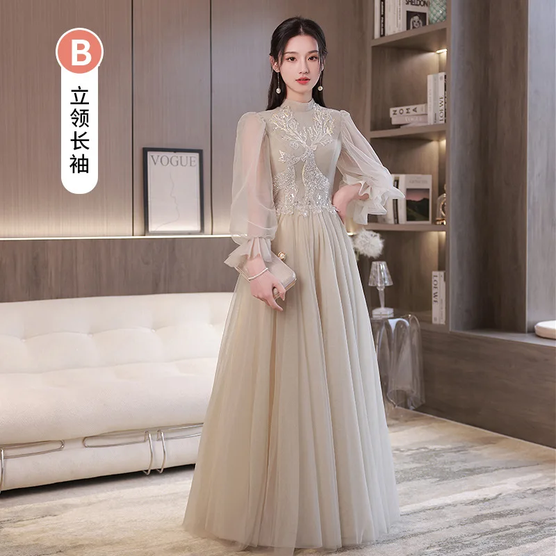 

Sequins Gray Bride Bridesmaid Dress For Women Cheongsam Qipao Formal Party Gown Fairy Charming Mesh Maxi Dresses Robe De Soiree