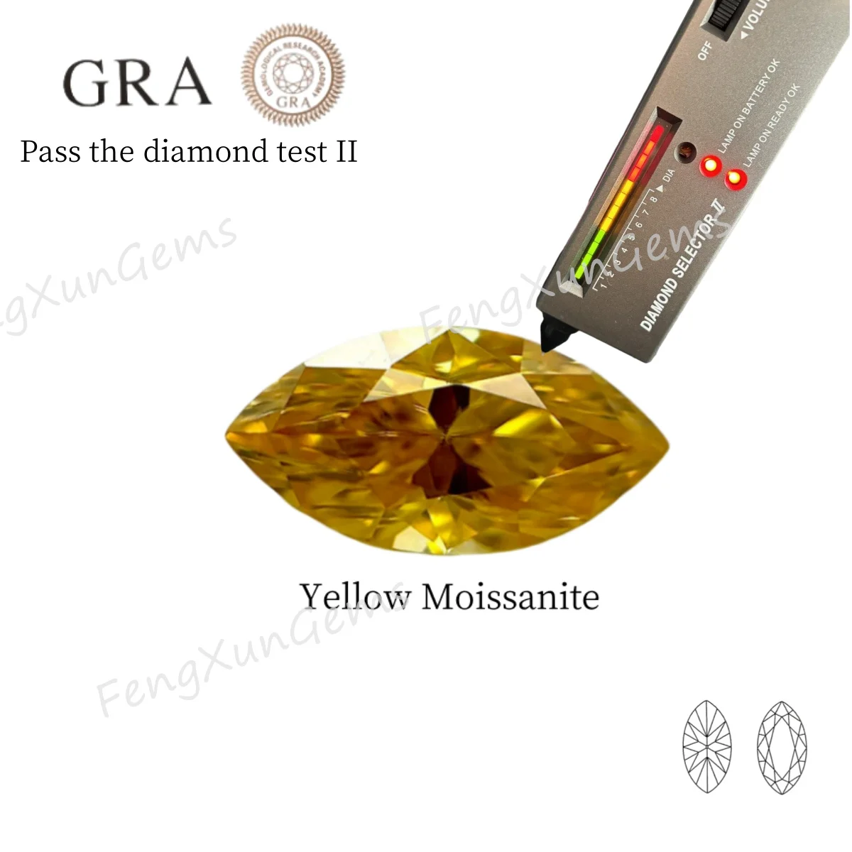 Yellow Color Moissanite Stone Excellent Marquise Cut synthetic Gemstone with GRA Report  VVS1for Women Jewelry Ring Making 1~3CT