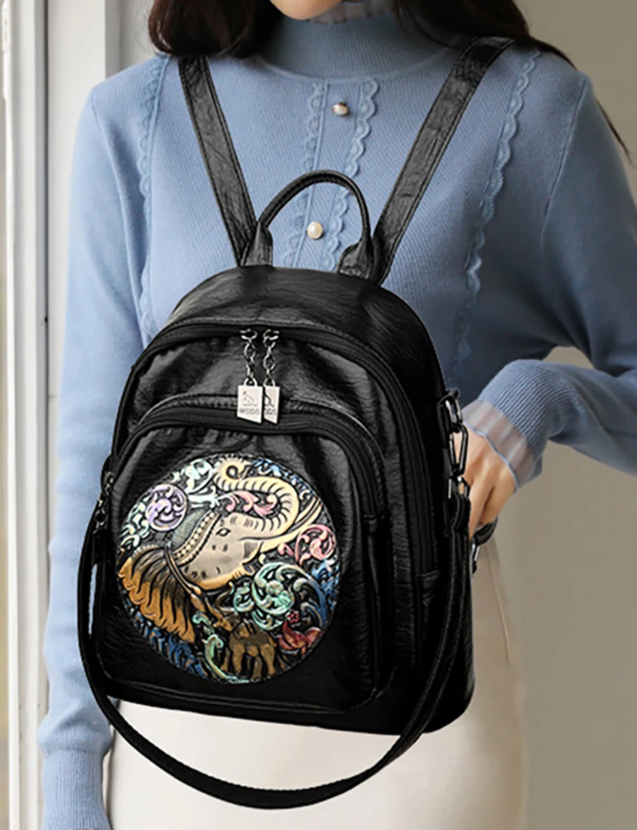 2024 Elephant Print Design Backpacks High Quality Leather Solid Color Backpack Luxurious Women's Brand Travel Mochilas Sac A Dos