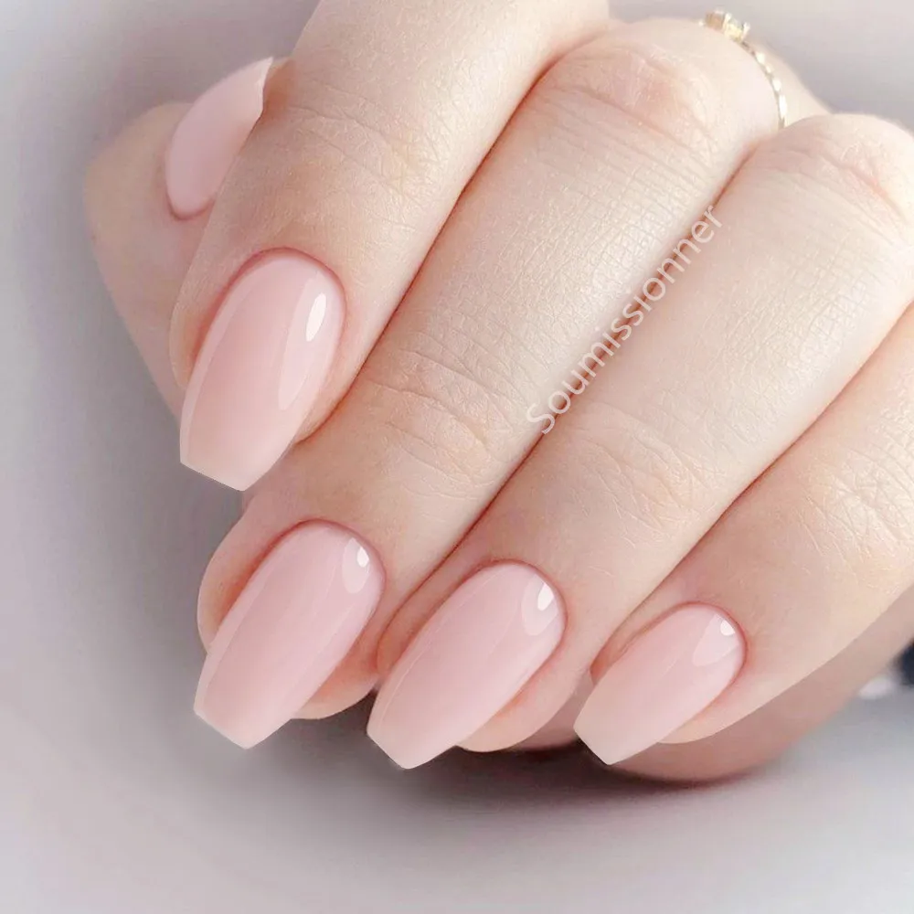 

24Pcs Short Ballerina Coffin Fake Nail With Jelly Glue Shiny Natural Nude Artificial False Nails DIY Full Cover Manicure Tool