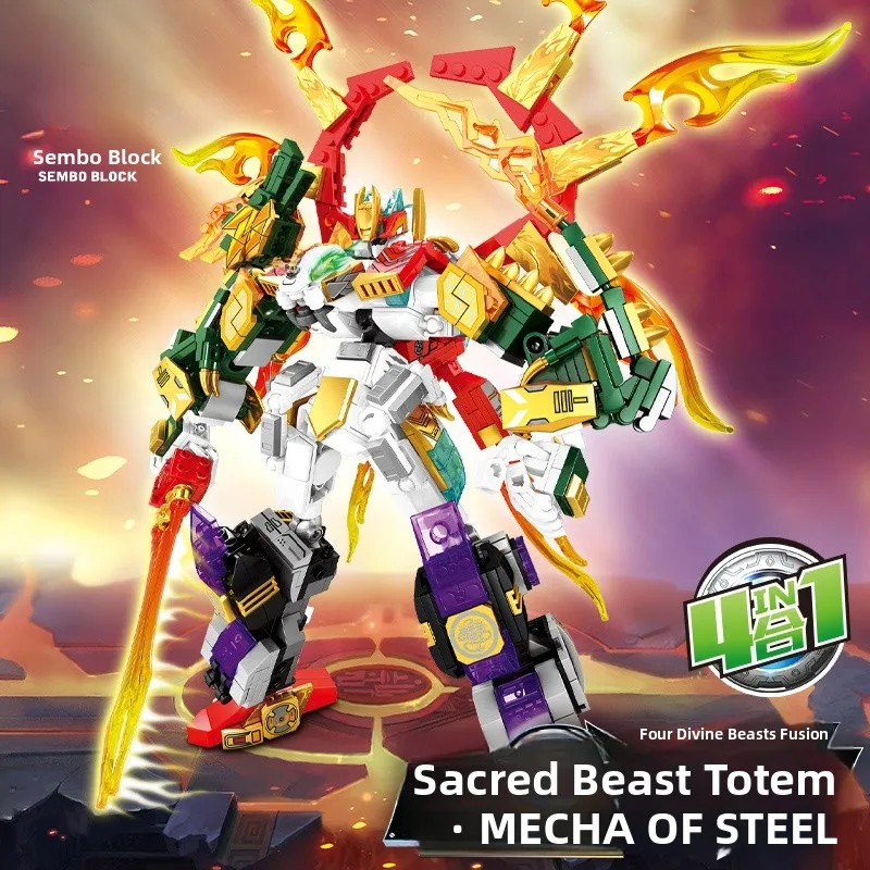 Mengbei Assembly Building Blos Totem God Beast Hybrid 4 in  Robot Mecha Model Toy for Boys And Girls