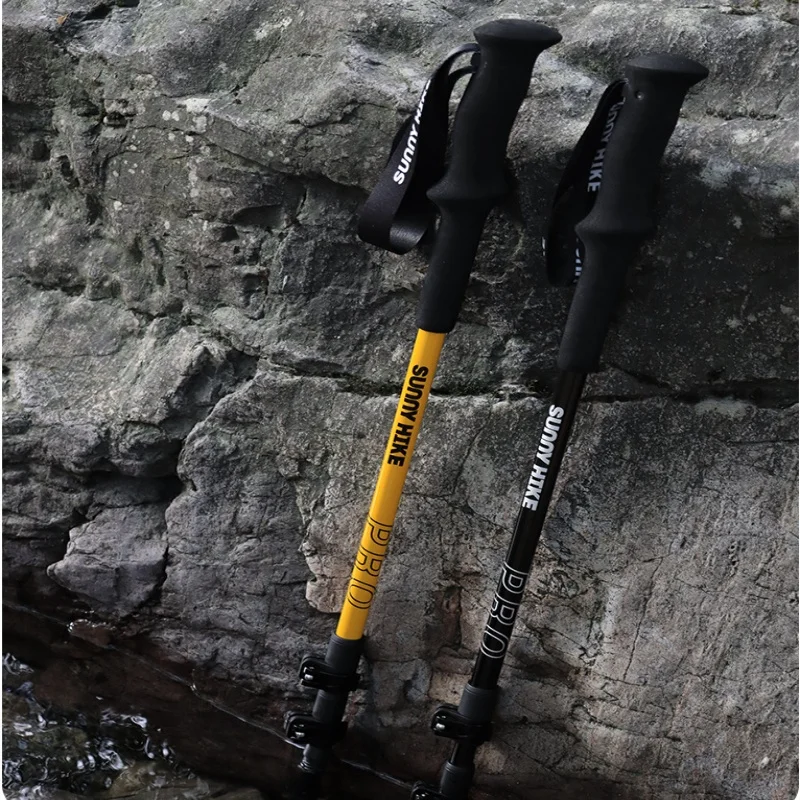 Outdoor Aluminum Alloy Portable Retractable Folding Hiking Cane Ultra Light Hiking Cane Anti-skid
