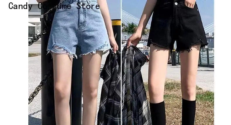 Fashion High Waist Korean Style Chic Cozy Vintage Comfortable Preppy Teens Zipper Flyshorts Women Solid Denim Summer