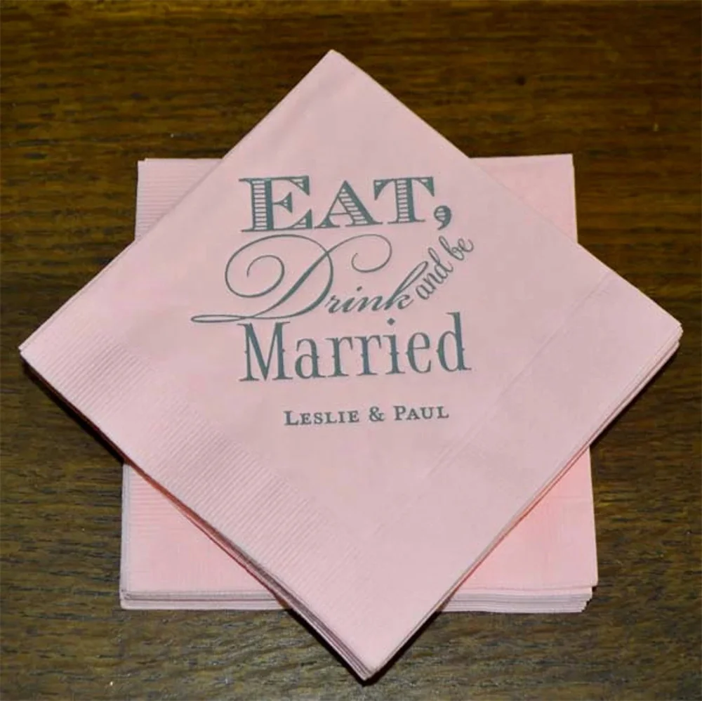 

50pcs Eat Drink and Be Married Napkins, Custom Wedding Napkins, Printed Napkins, Personalized Beverage Napkins, Wedding Celebrat