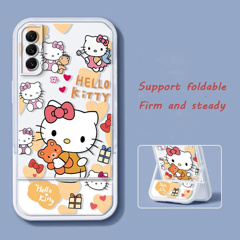 

Hello Kitty Kawaii Sanrio Anime Phone Case Cute Cartoon Kt Cat Samsung S22 S21Fe Invisible Stand A73 A13 A53 Shell Girls Toys