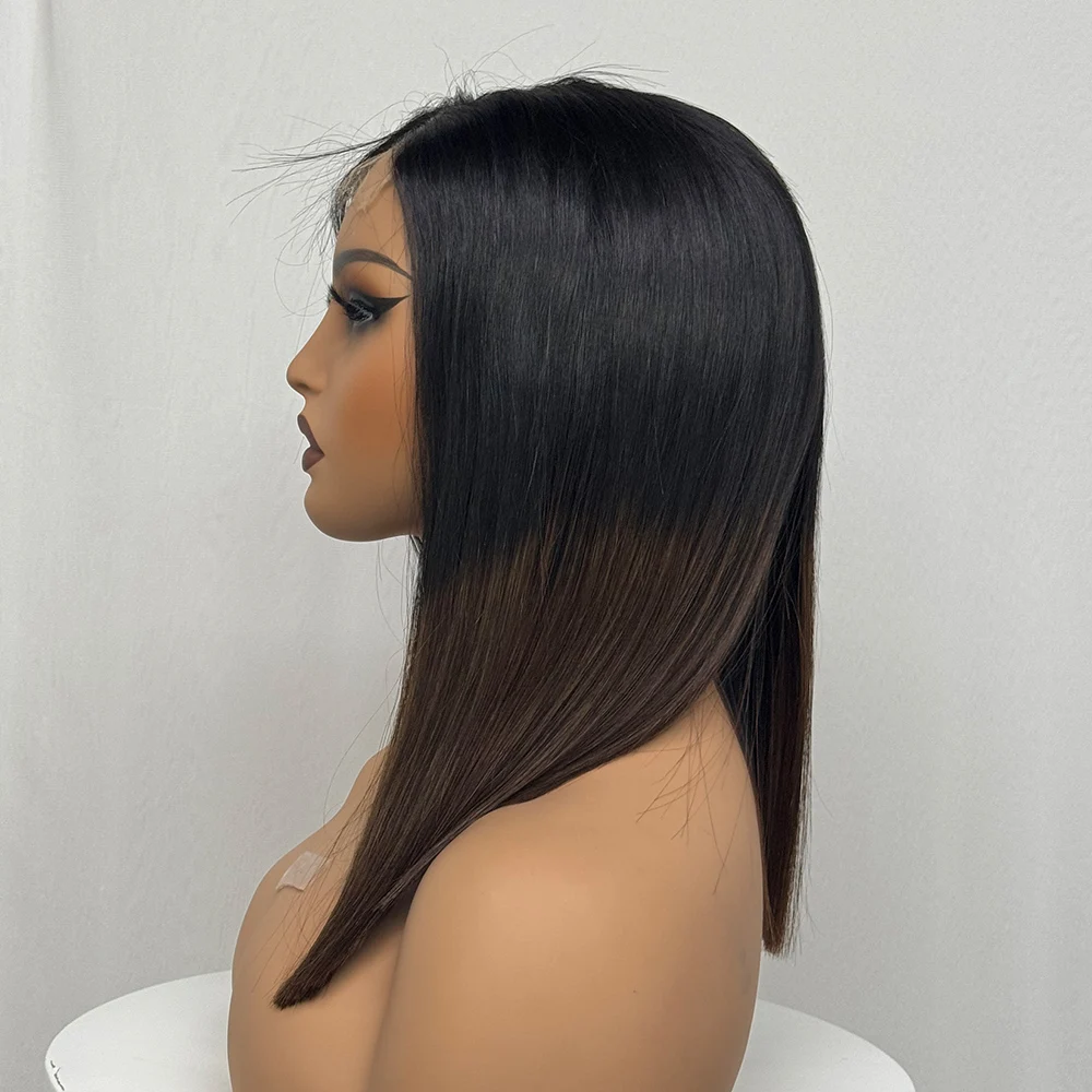 Double Drawn 16A Vietnamese Hair 300% Density Straight Human Hair Wig 2x6 Real HD Lace Closure Frontal Human Wig Ombre Color Wig