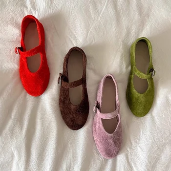 Leather Mary Janes Flats Shoes Women Cow Suede Buckle Strap Ballet Flats Shoes Ladies Spring Autumn Shallow Soft Casual Loafers 1