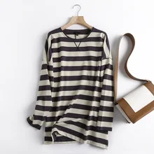 

Women High Quality Striped Print Sweatshirts Oversize Long Sleeve O Neck Loose Pullovers Female Tops