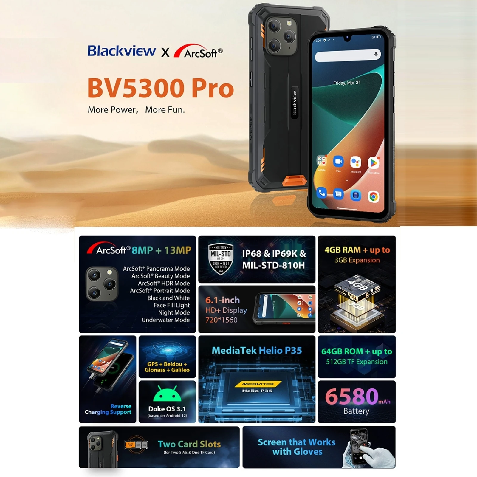 Blackview BV5300 Pro Rugged Phone 4GB+64GB IP68 Waterproof