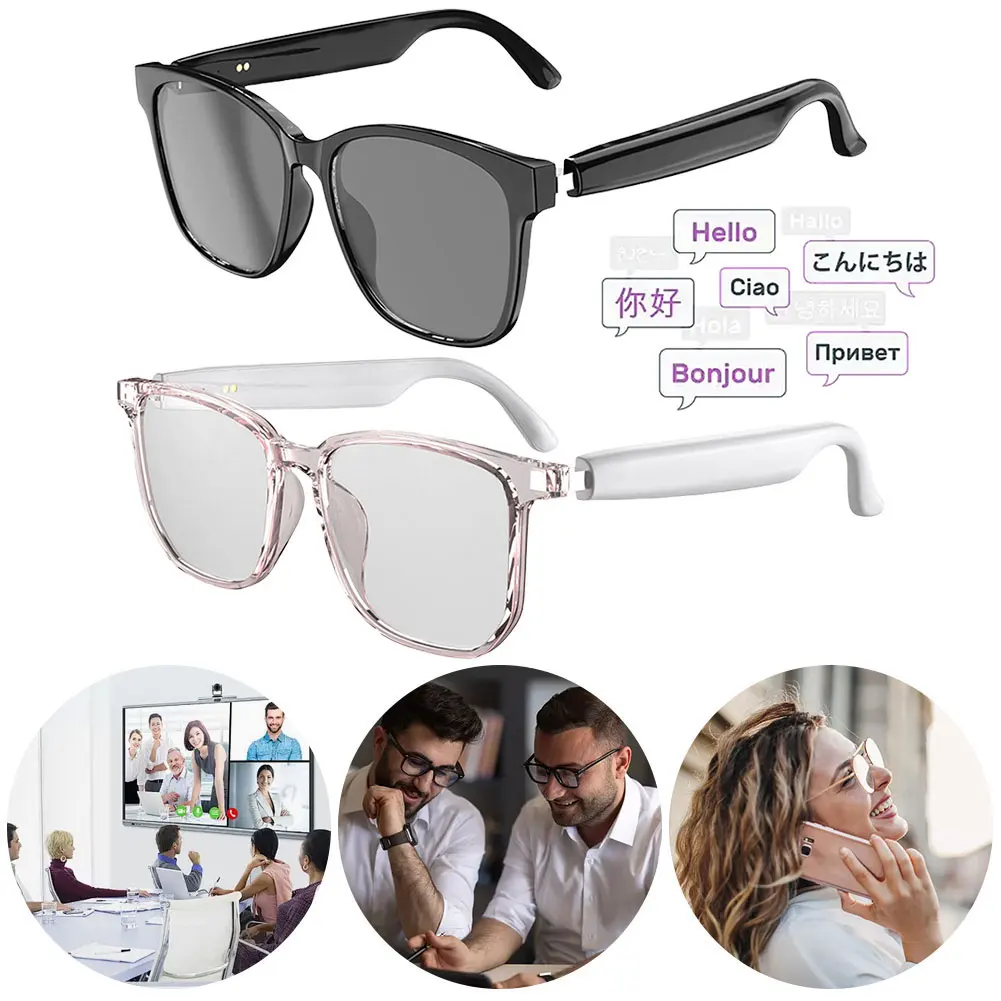 AI Smart Translator Glasses Wireless Earbud Automatic Voice Translation Support 75 Languages BT 5.4 for Sports Meeting Recording