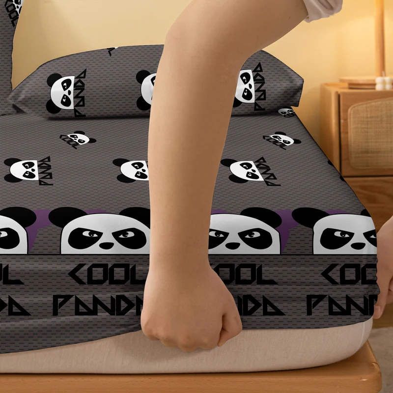 1 Cartoon Cute animal panda printed matte Fitted Sheet, bedroom printed bed cover, bedding (excluding pillowcases) 4