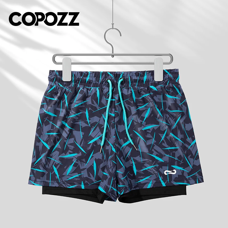 COPOZZ Men Swimming Trunks with Compression Liner 2 in 1 Quick Dry Bathing Suit Beach Shorts Double Layer Running Sports Shorts 2