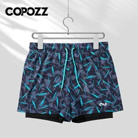 COPOZZ Men Swimming Trunks with Compression Liner 2 in 1 Quick Dry Bathing Suit Beach Shorts Double Layer Running Sports Shorts 2