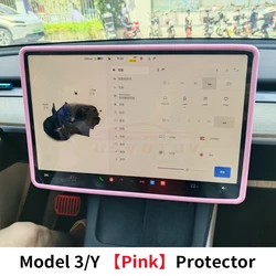 Premium Screen Protector with Silicone Frame and Central Display Cover for Tesla Interior Enhancement (Pink)