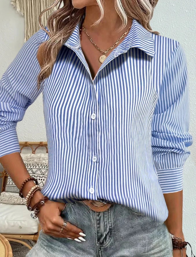 مزاجه فضفاض امرأة قميص أزياء عارضة بلوزة أنيقة طويلة الأكمام امرأة قميص عطلة نهاية الأسبوع الأعلى