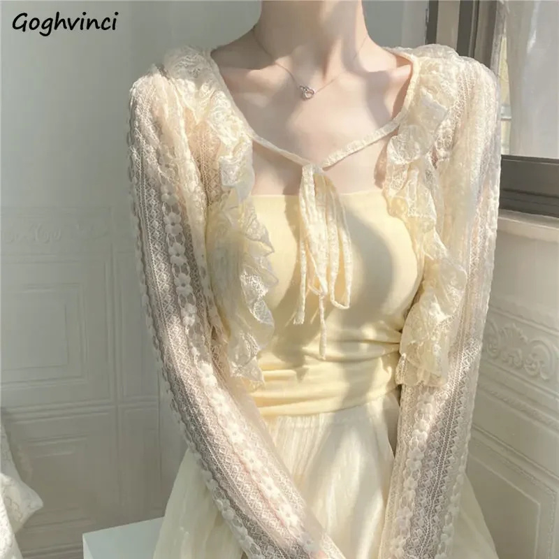 

Укороченные кружевные куртки для женщин солнцезащитный Тонкий пляжный стиль Ins милый нежный Молодежный Модный корейский отпуск верхняя одежда с длинным рукавом для девушек