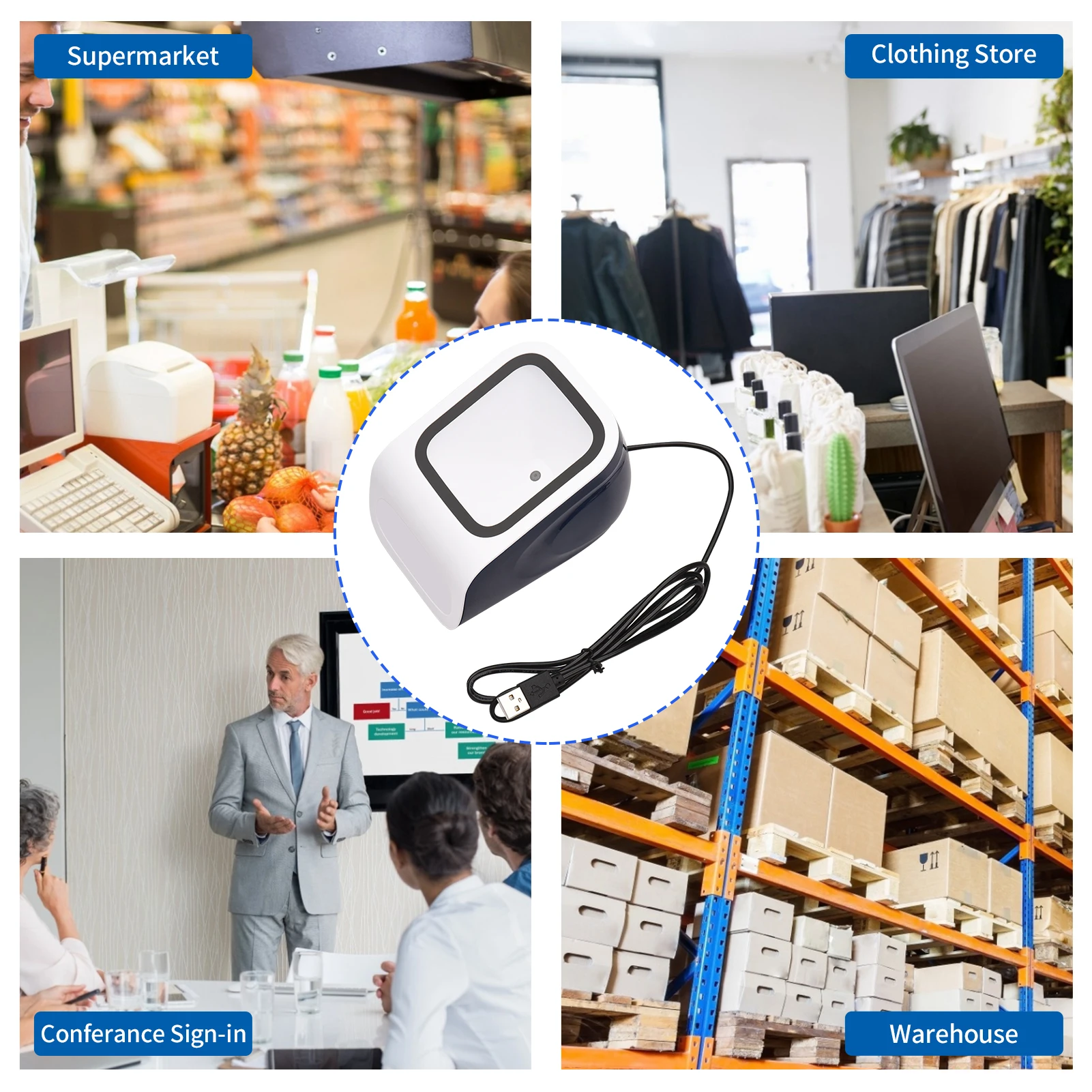 New 1D 2D QR Desktop Barcode Scanner Platform Hands-free USB Wired Bar Code Reader Scanner Plug&Play Compatible Window Android