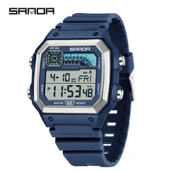 SANDA Men's Multifunction Outdoor Sport Watch - Waterproof LED Digital Chronograph with Alarm (Blue)