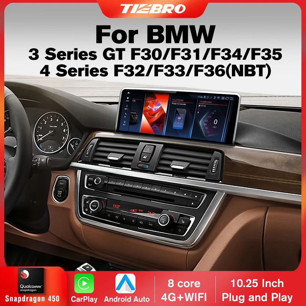 

TIEBRO 10.25'' Android 12 Carplay For BMW 3 Series GT 4 Series F30 F31 F32 F33 F34 F35 F36 NBT System Snapdragon 450 Car Radio