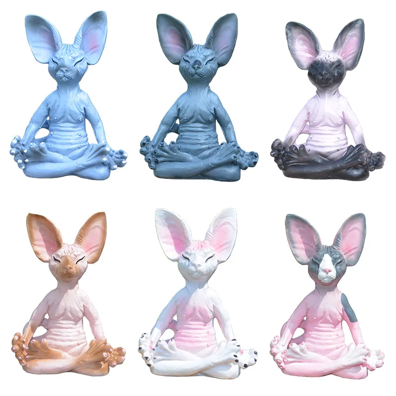 Sphynx Cat Meditate Collectible Figurines Buddha Cat Figurine Animal Model Doll Toys Hairless Ornaments Home Decor 4*4*8cm miniature figurines,resin crafts,cat toy ornaments,cat figurine decoration,cat figurines