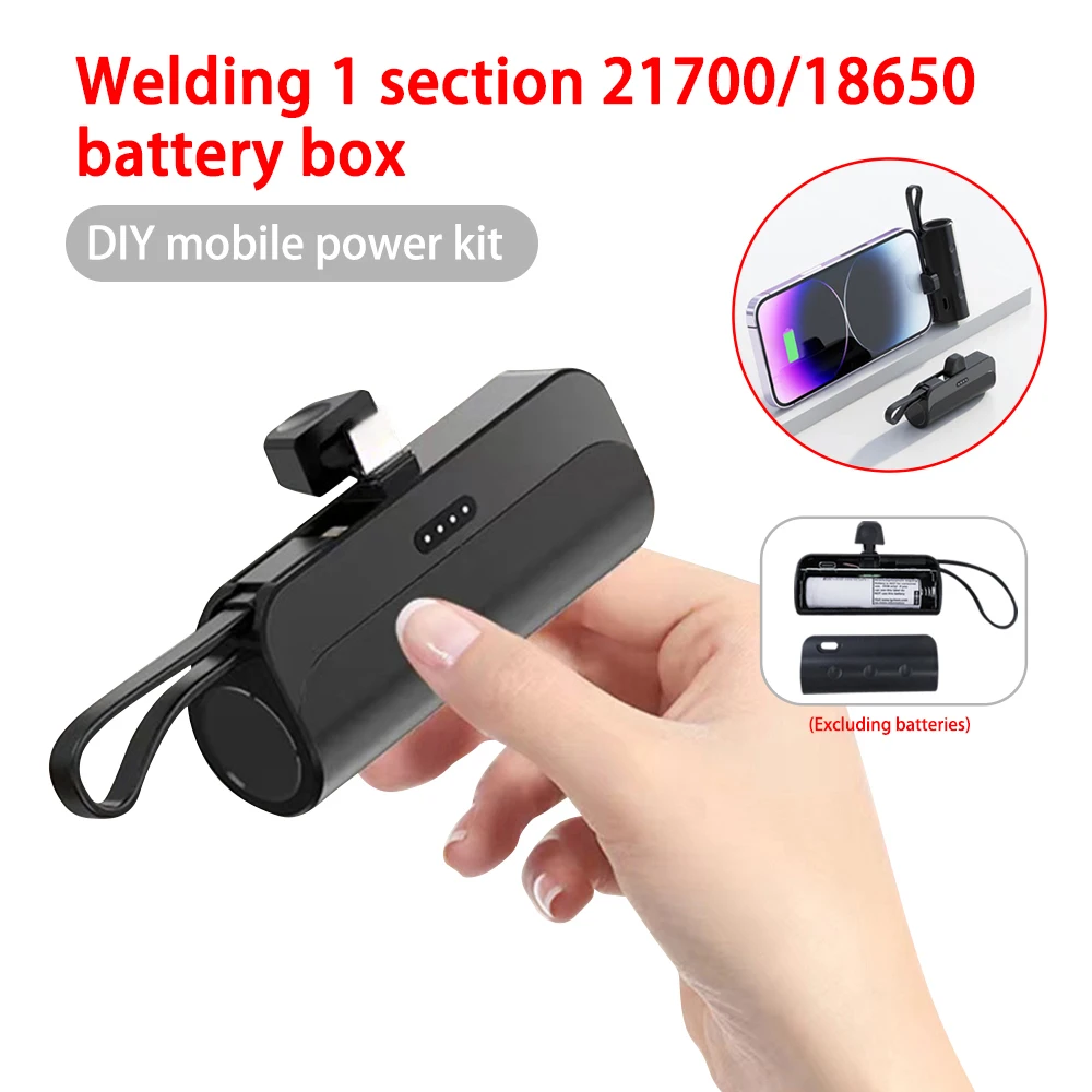 DIY 18650/21700 Battery Cases Mini Portable Power Bank Shell Battery Storage Boxes Mobile Power Supply Housing TYPE-C/For iPhone