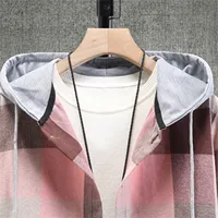 Male Casual Autumn Large Plaid Print Shirt Hooded Long Sleeve Shirt slim fit Art 3d Digital Print Flower Retro Solid Shirts - Image 5