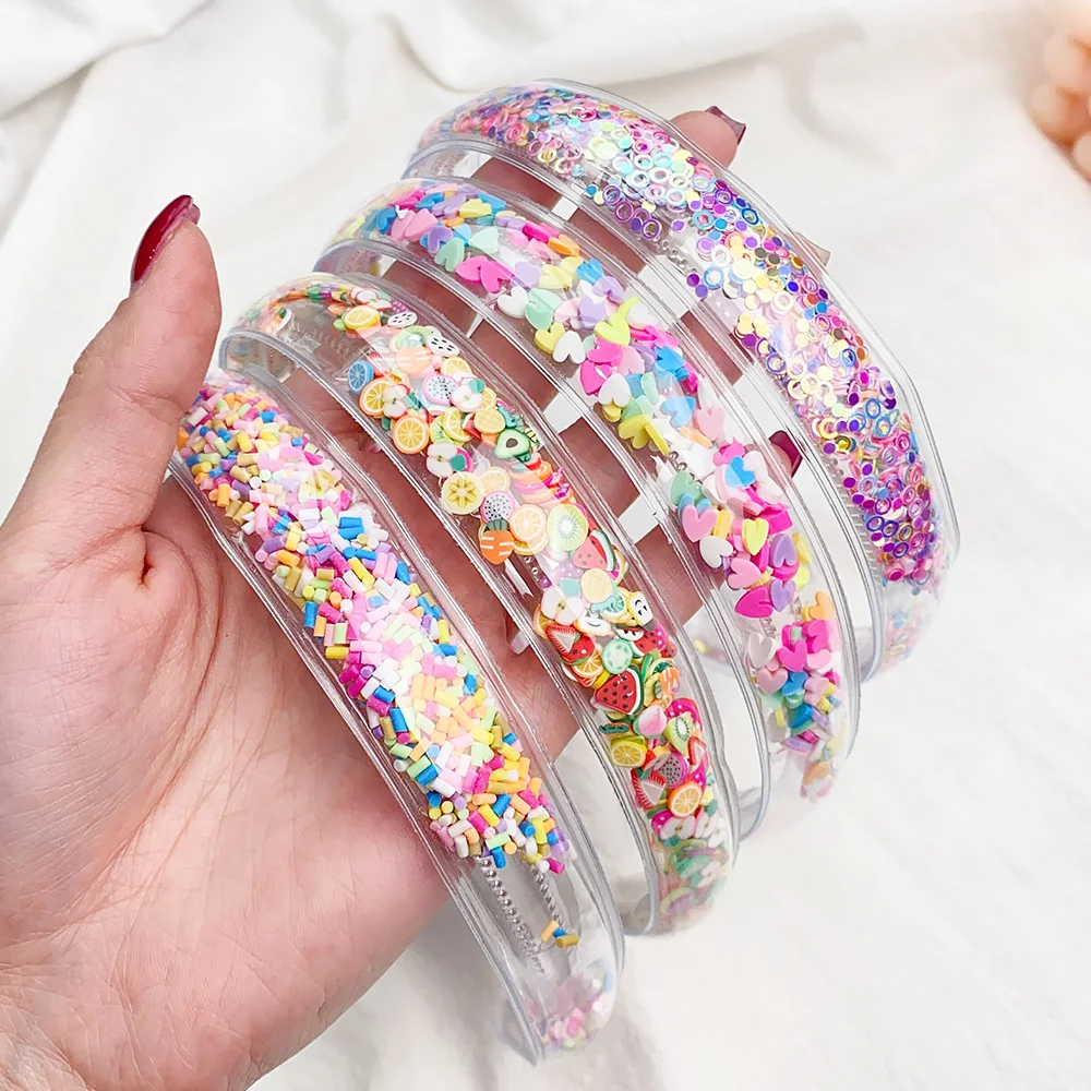 Fashion Transparent Quicksand Headbands Pottery for Children Kids Glitter Sequin Girls Hairbands Bezel Hoops Hair Accessories