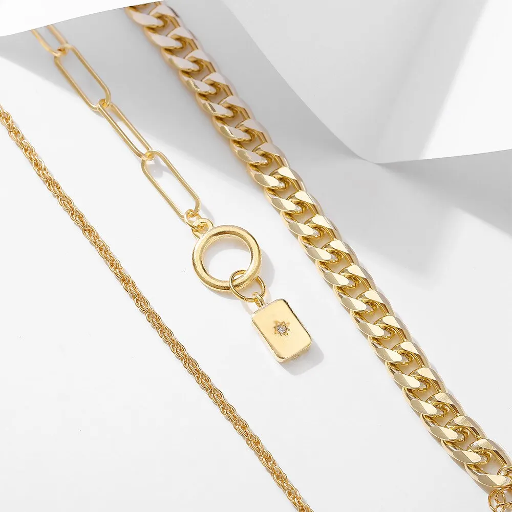 3Pcs Metal Bracelet European And American Style Thick Chain Personality Twist Ot Buckle Tag